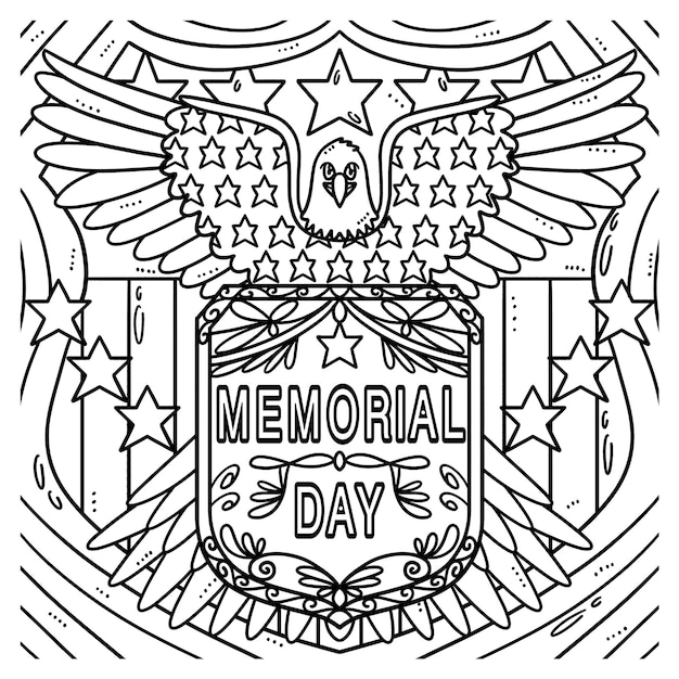 Memorial Day Badge Isolated Coloring Page for Kids