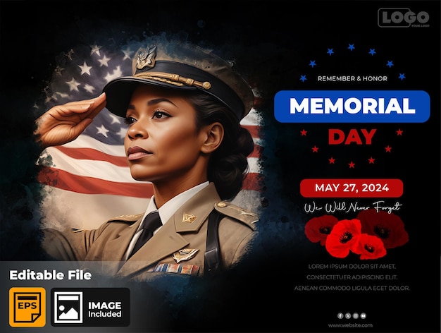 Vector memorial day banner template editable for for social media