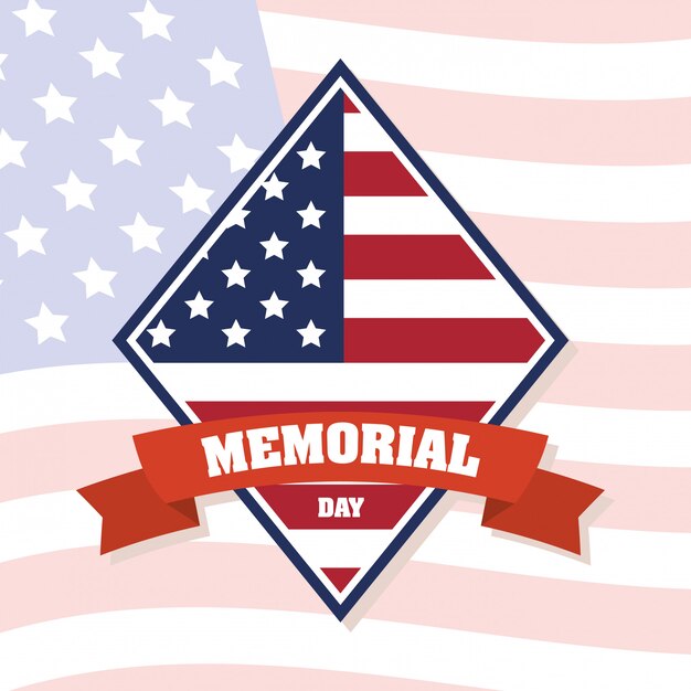 Vector memorial day celebration with usa flag in diamond frame