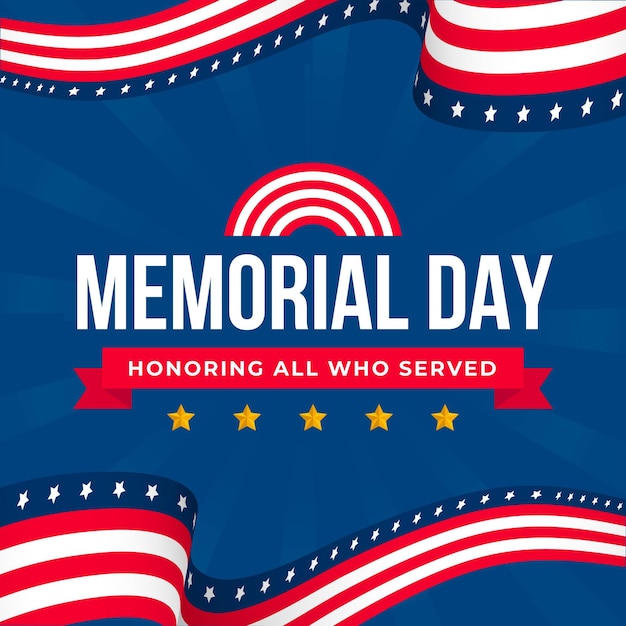 Vector memorial day flat design background with stars and stripes