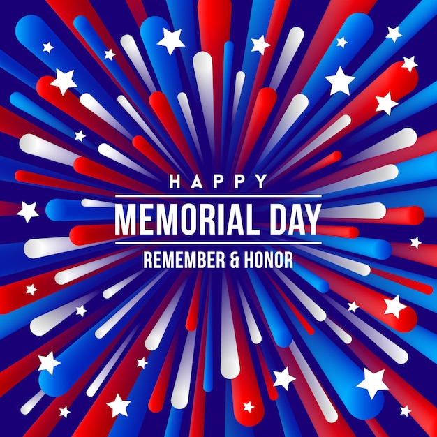 Memorial day greeting design with USA patriotic colors firework burst rays