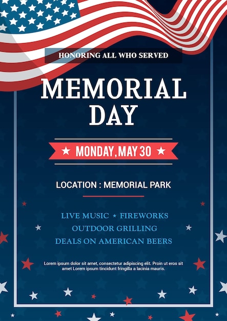 Memorial Day Honoring all who served poster invitation vector design