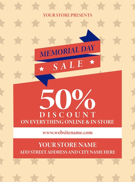 Memorial Day korting verkoop poster flyer social media post ontwerp