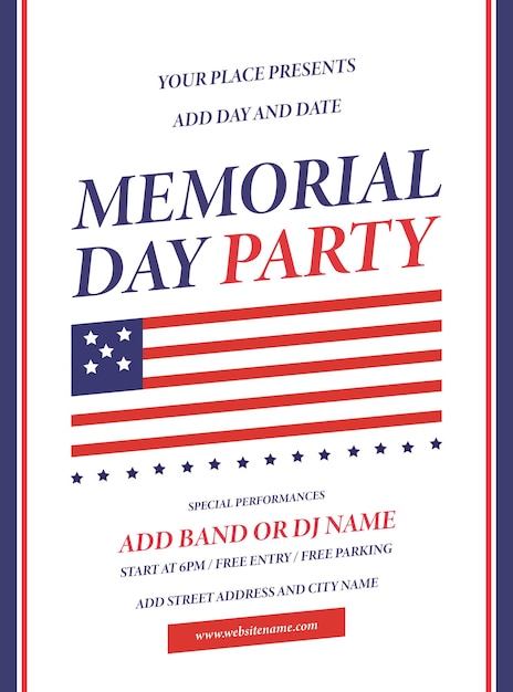Memorial day night party poster flyer socail media post design