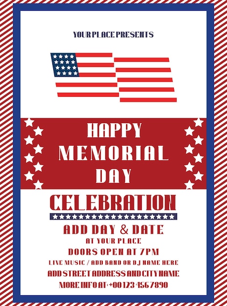 Vector memorial day night party poster flyer social media post design