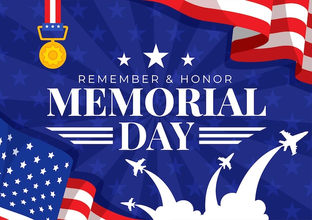 Вектор Мемориальный день памяти и чести векторная иллюстрация с американским флагом для заслуженного солдата
