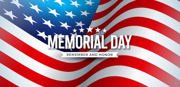 Memorial Day of the USA Vector Design Template met typografie lettering op Amerikaanse vlag achtergrond