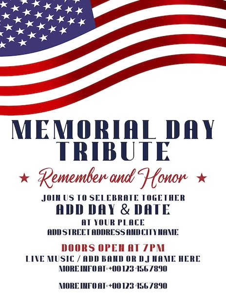 Memorial day party celebration poster flyer social media post design