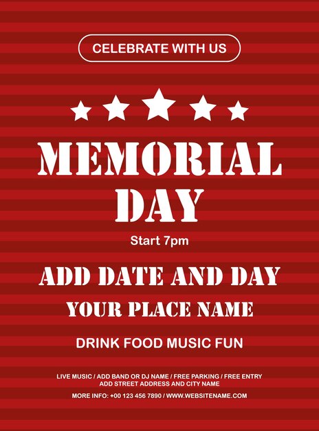 Memorial day party flyer poster social media post sjabloonontwerp