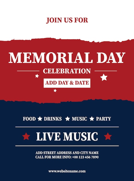 Memorial Day Party Poster Flyer Social Media Post Design