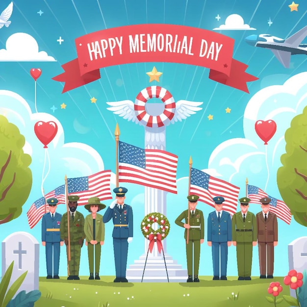 Vector memorial day poster template with a background