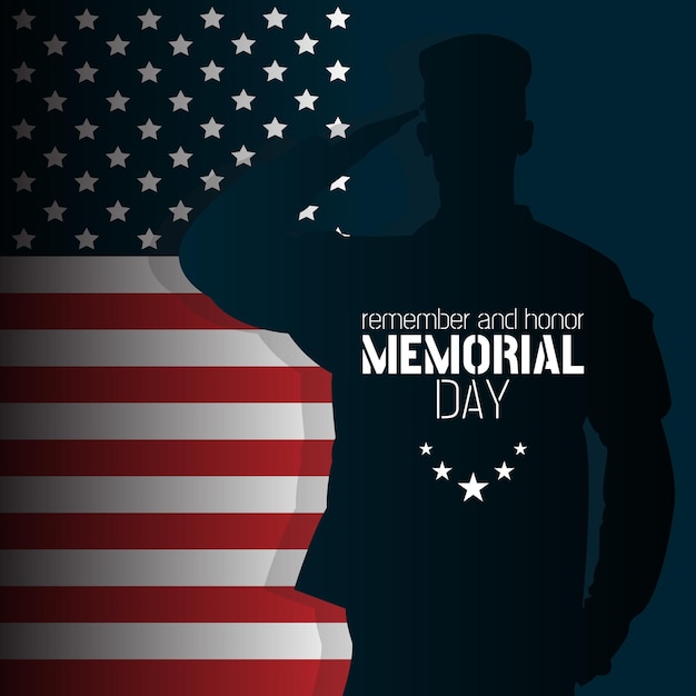 memorial day poster with a male soldier was saluting the flag