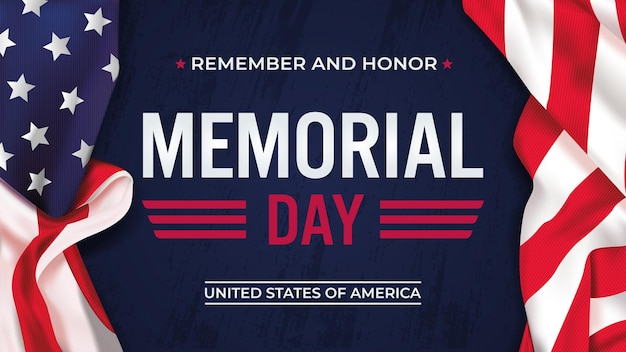 Memorial Day Remember and honor American Flag Border and Stars Patriotic Vector Illustration