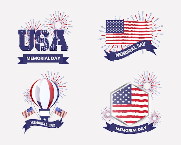 memorial day remember and honor with the usa flag in heart banner set design