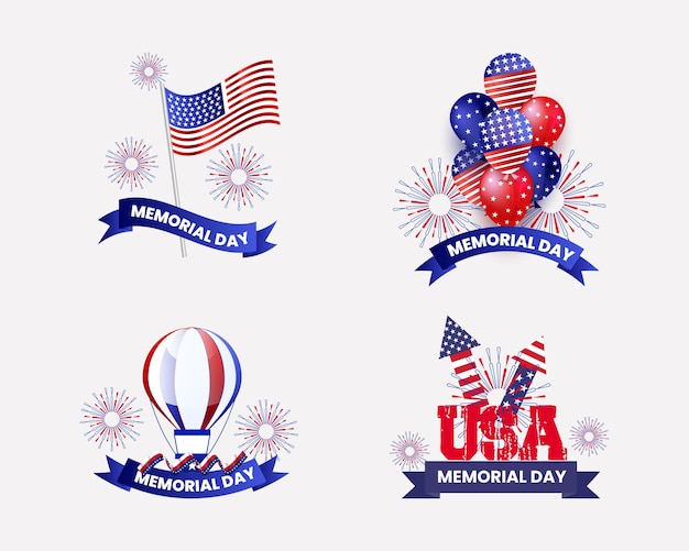 Memorial day remember and honor with the usa flag in heart banner set design