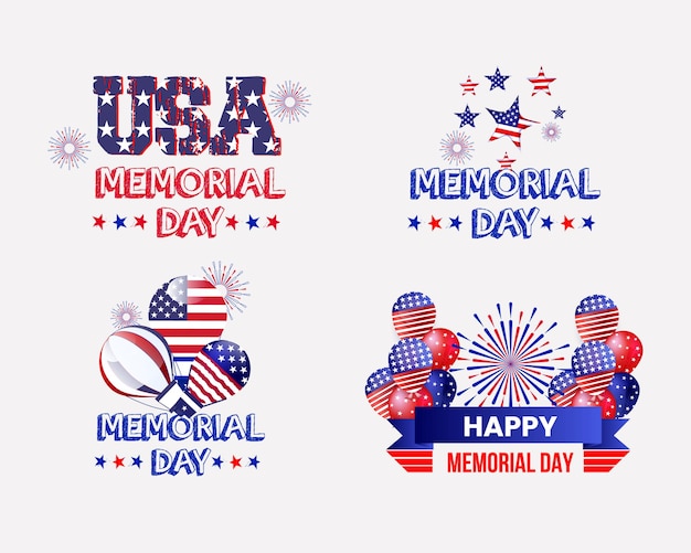 Memorial day remember and honor with the usa flag in heart banner set design