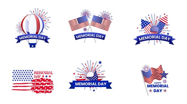 Memorial day remember and honor with the usa flag in heart banner set design