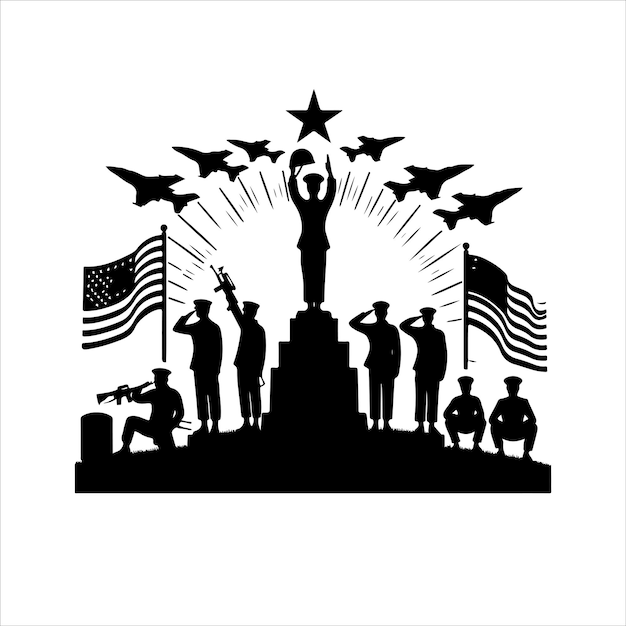 Memorial Day silhouettes vector soldier with usa flag to national memorial day