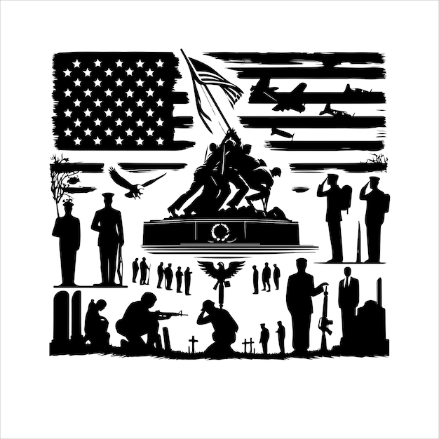 Memorial Day silhouettes vector soldier with usa flag to national memorial day