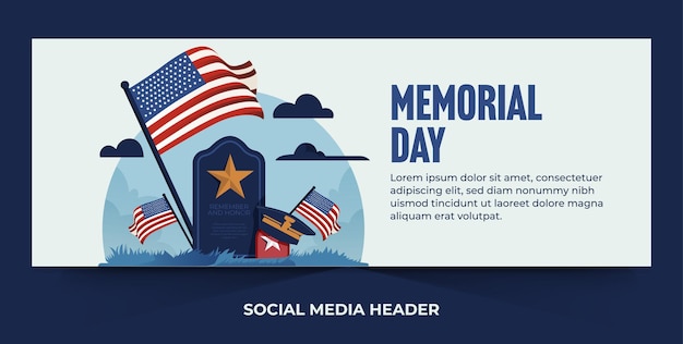 Vettore modello di progettazione dell'intestazione dei social media del memorial day