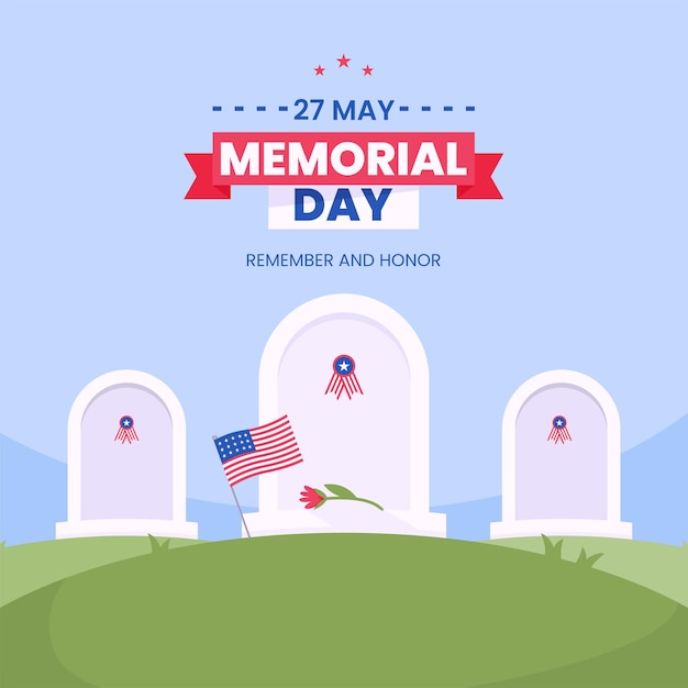 Memorial Day social media post achtergrondontwerp met Amerikaanse vlag illustratie