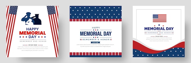 Memorial day social media post banner set background or typography design set remember and honor