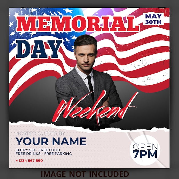 Memorial day social media post and flyer template