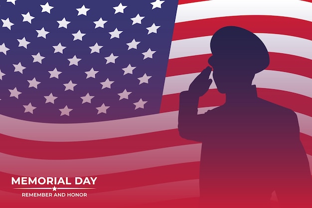 memorial day soldier salute with us flag background