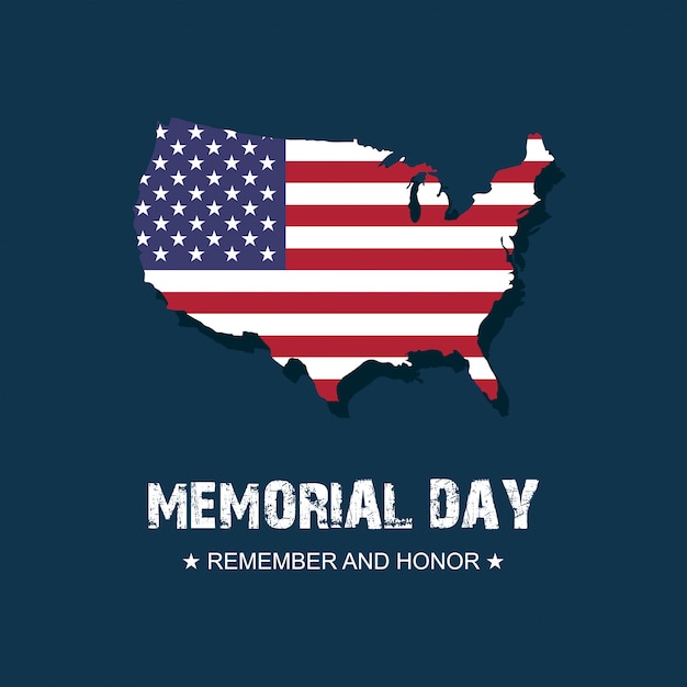 Memorial Day USA card banner wallpaper. Remember and honor with USA flag.  illustration.