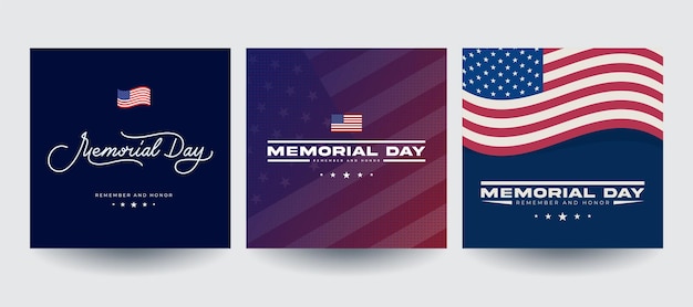 Vector memorial day usa greeting cards set vector illustration