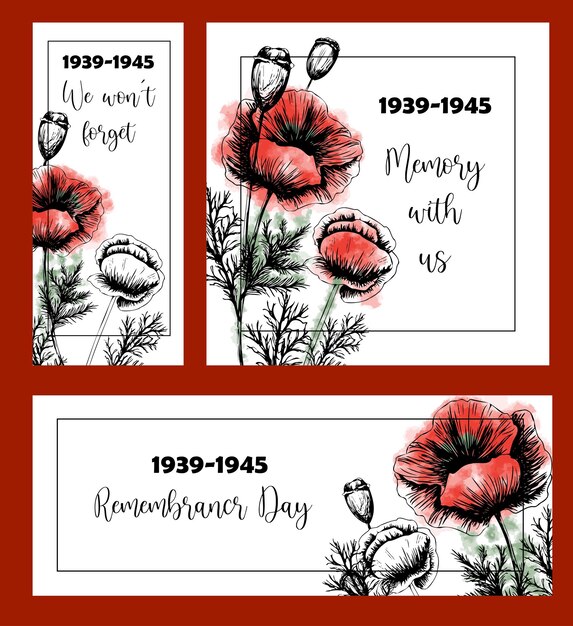 Illustrazione vettoriale del memorial day tipografia con papaveri rossi su sfondo bianco