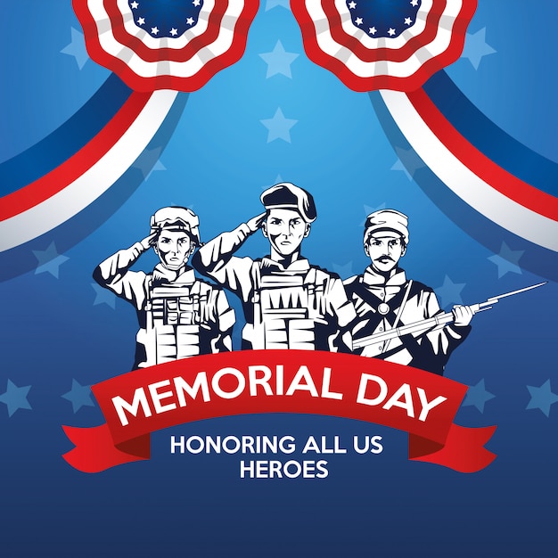 Vector memorial day viering poster met troep helden