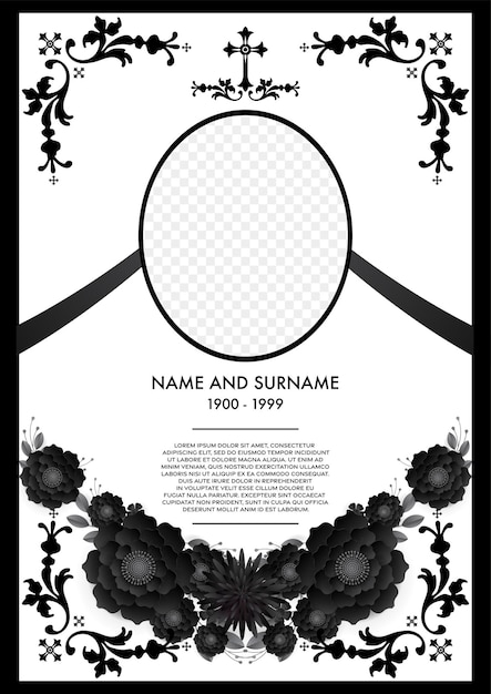 Vector memorial funeral card templates with flowers paper cut