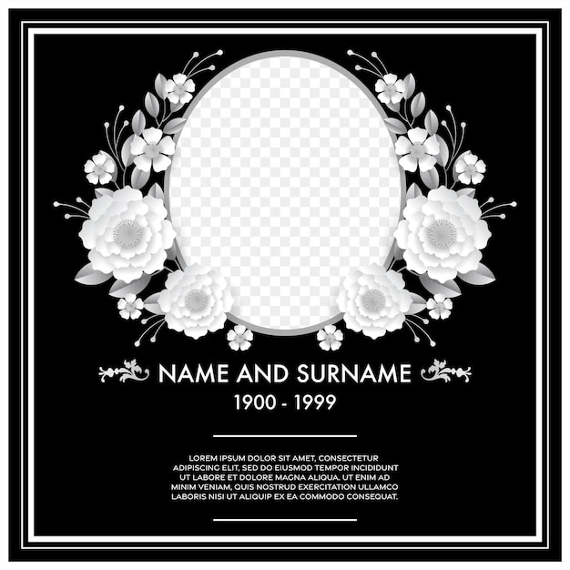 Vector memorial funeral card templates with flowers paper cut