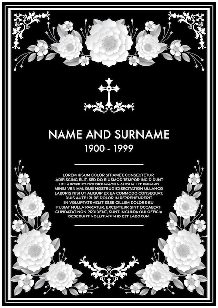 Memorial Funeral Card Templates with flowers paper cut