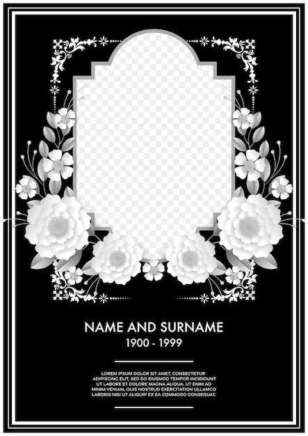 Vector memorial funeral card templates with flowers paper cut