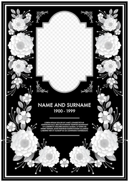 Memorial funeral card templates with flowers paper cut