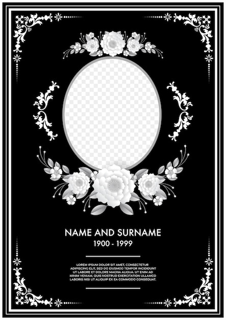 Memorial funeral card templates with flowers paper cut