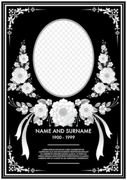 Vector memorial funeral card templates with flowers paper cut