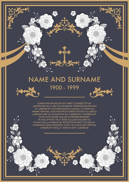 Шаблоны мемориальных похоронных открыток с цветами, вырезанными из бумаги