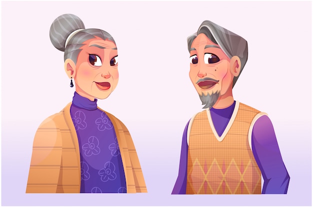 Vector memories of grandparents posing happily -