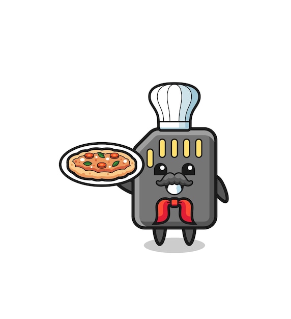 Memory card character as Italian chef mascot cute design