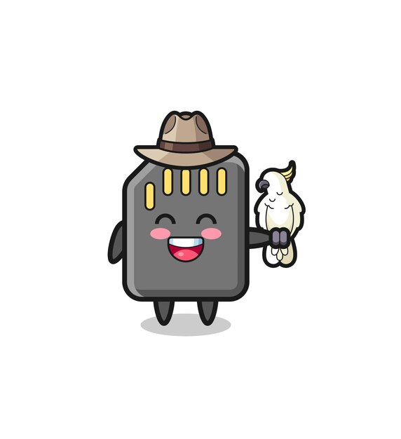 Memory card zookeeper mascot with a parrot , cute design