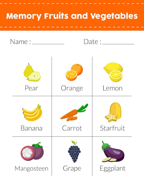 Vector memory fruits and vegetables pear