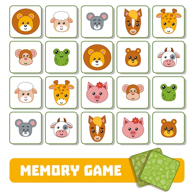 Memory game for children, cards with cute animals