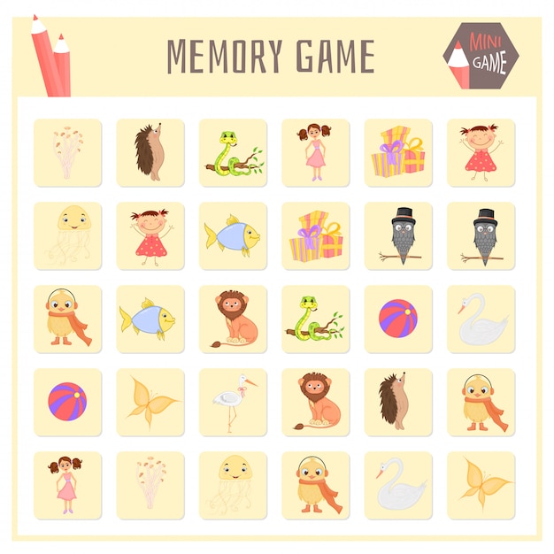Memory game for kids, animal maps vector graphics