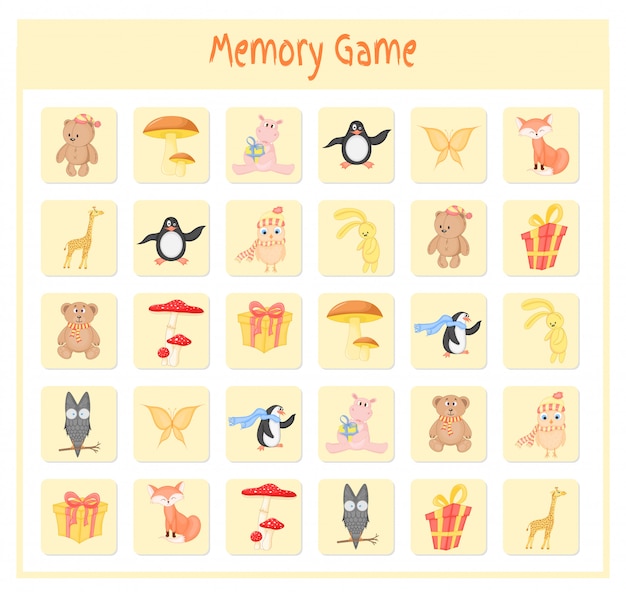 Gioco di memoria per bambini, grafica vettoriale di mappe animali