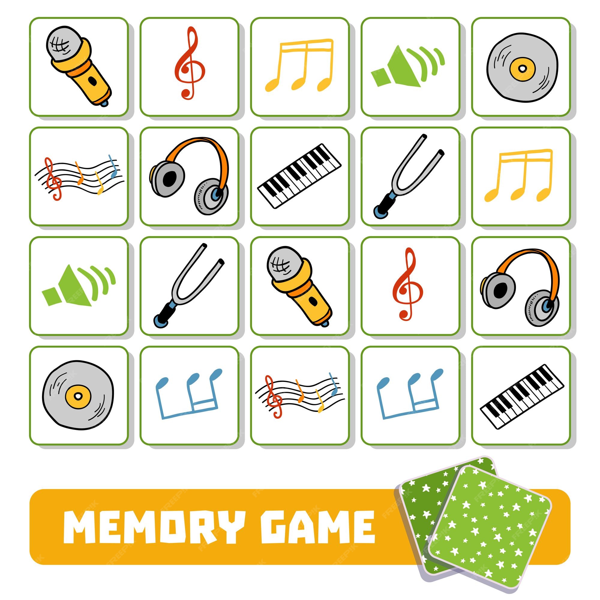 Memory Game for Preschool Children, Vector Cards with Cartoon