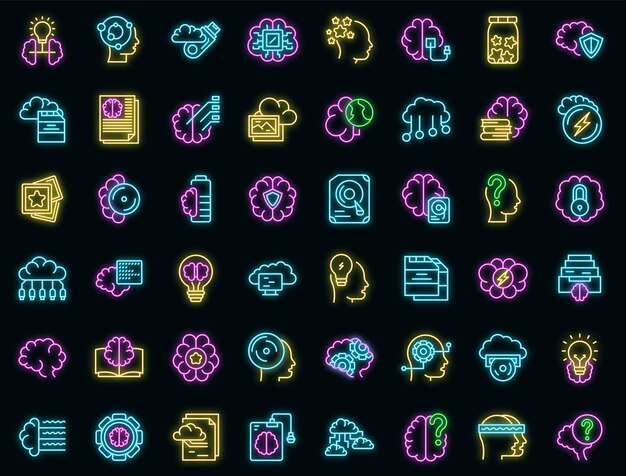 Memory icons set outline vector. brain care. awareness creative