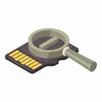 Vector memorycard icon isometric vector modern black memory card and magnifying glass storage device modern technology